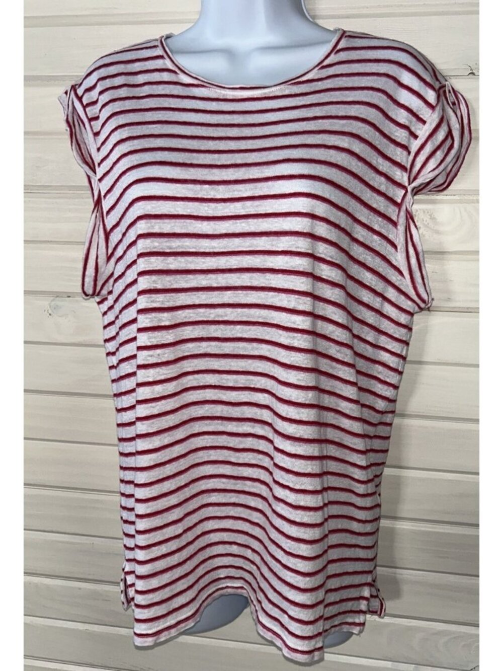Vineyard Vines Sz MEDIUM Striped Linen Rolled Sleeve Tank Top Pink White EUC